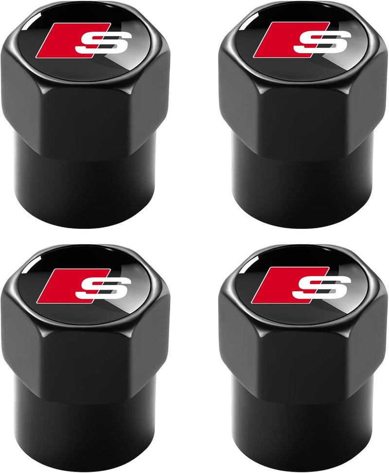 XIGRALUCK Tire Valve Stem Cap Cover for Audi S Line S3 S4 S5 S6 S7 S8 SQ2 SQ5 SQ7 SQ8 Air caps Accessories 4 Pack (Black) - Image 1